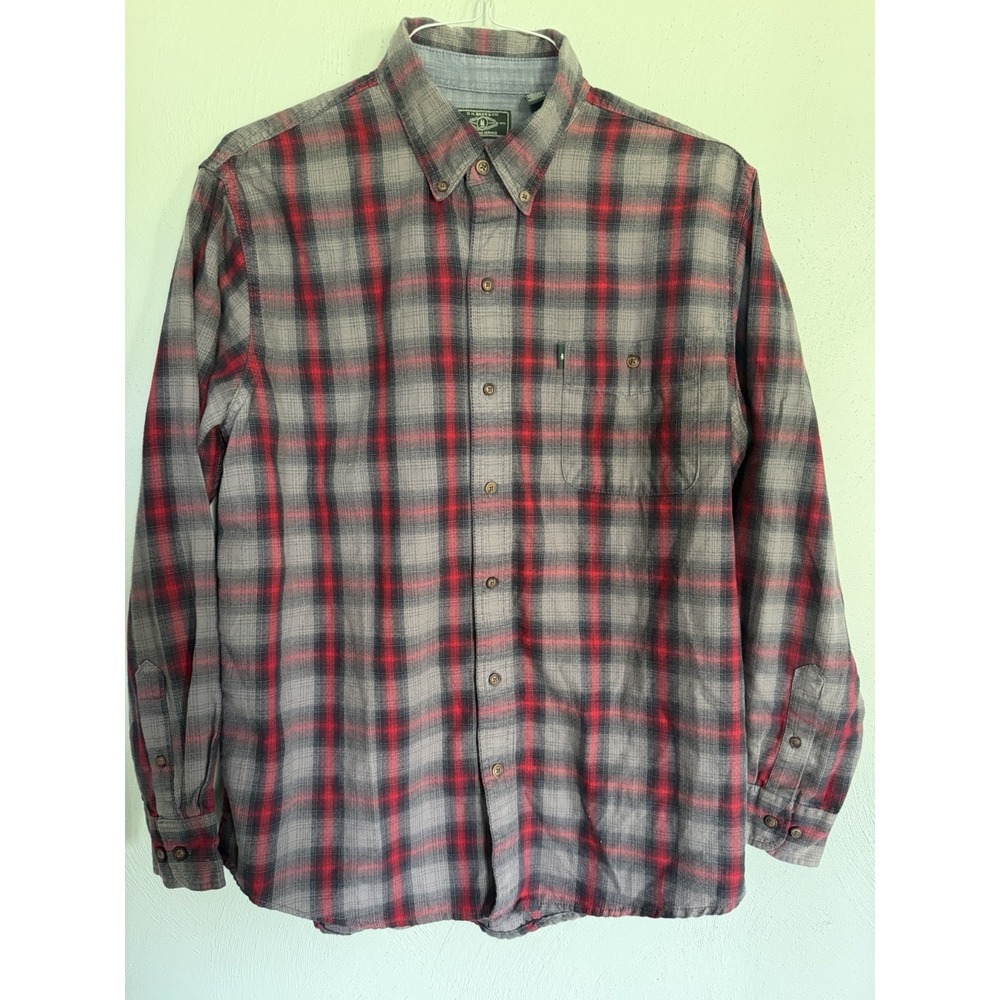 G.H. Bass plaid long-sleeve flannel button-up shirt single chest pocket Sz L